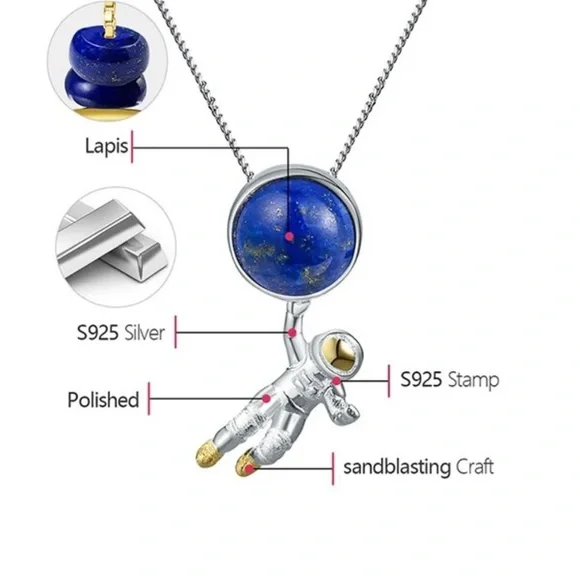 Artisan Handmade Space Odyssey 925 Silver Natural Lapis The Zaida Neck… - Picture 4 of 10